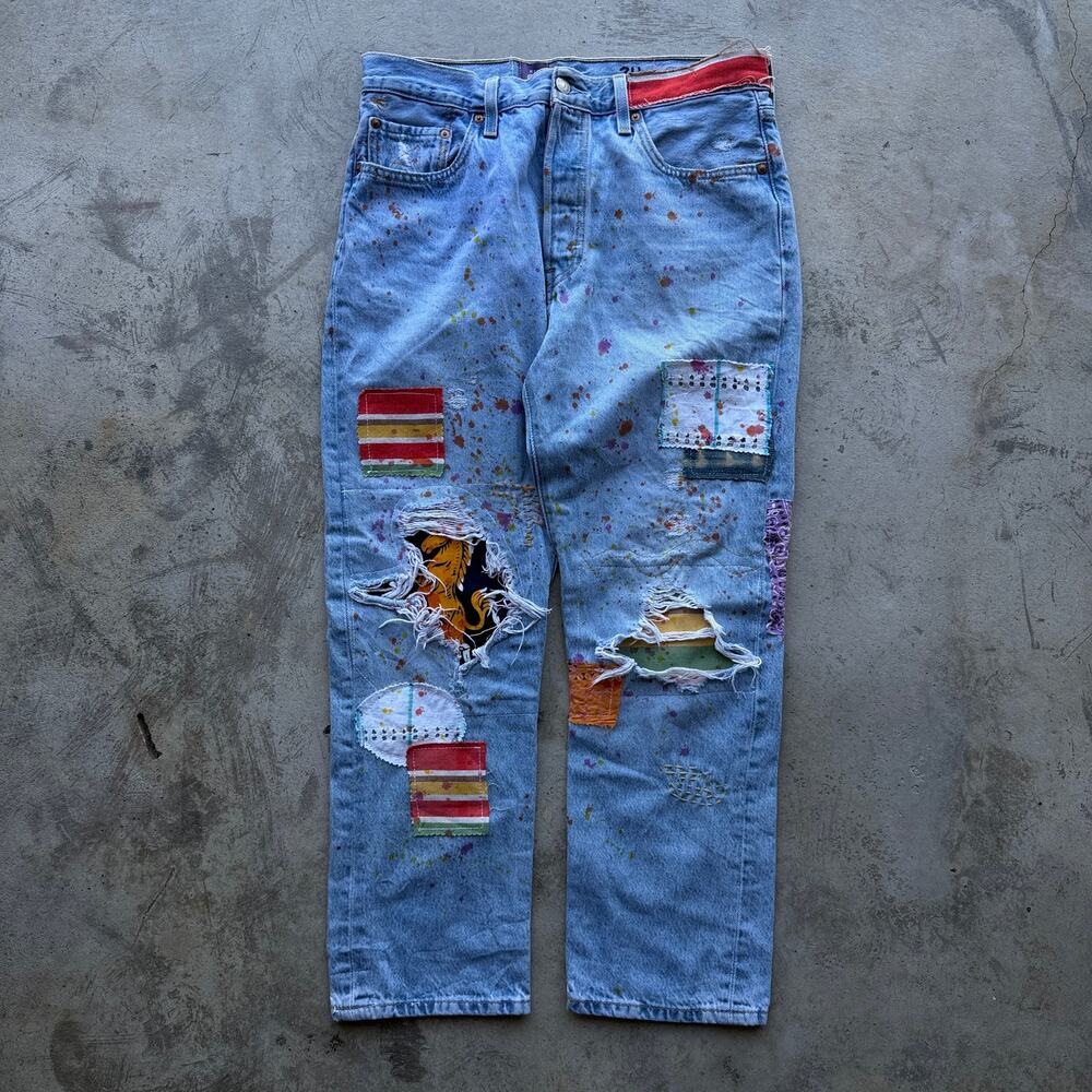 Vintage Levi’s 1/1 Custom Sashiko Painted Patchwork Denim Jeans 30